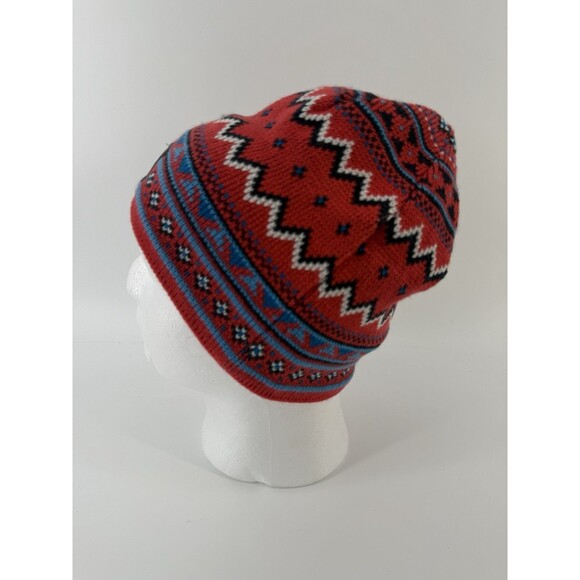 Columbia Beanie Hat red aztec coral blue white black unisex - Picture 11 of 11
